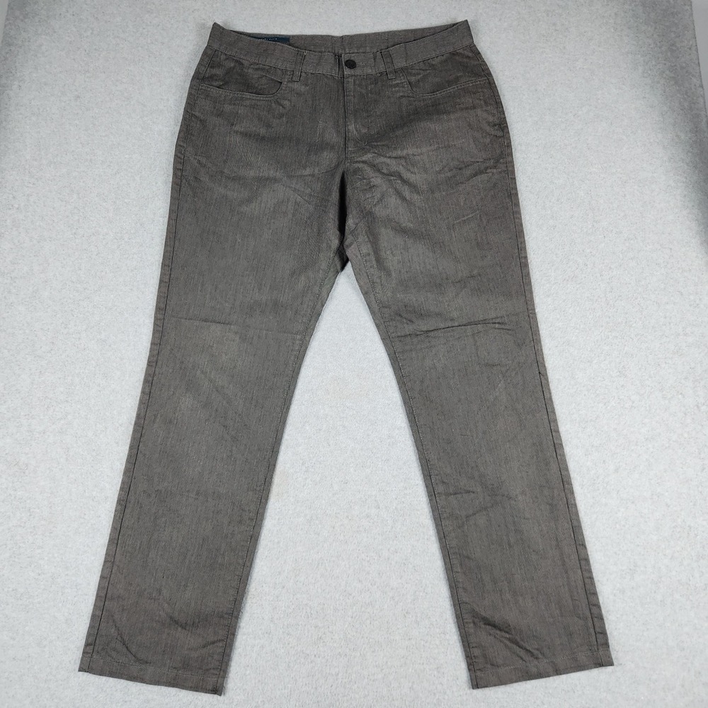 Perry Ellis Chino Pants Mens 36x32 Gray Cotton Slim Fit Textured Straight Leg